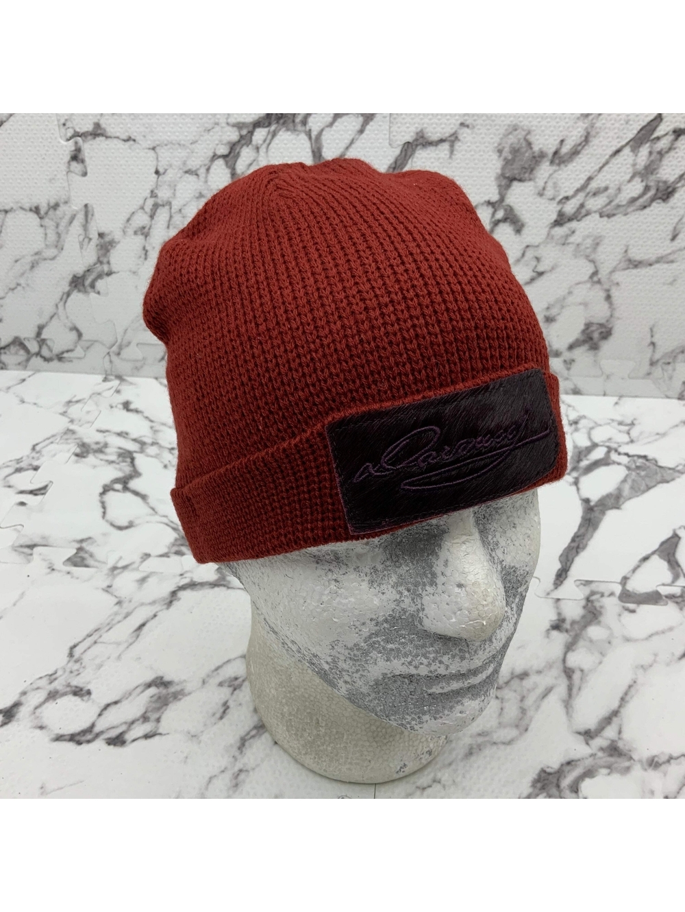 Men's Davoucci Burgundy | Black Pony Hair Casual Beanie NWT